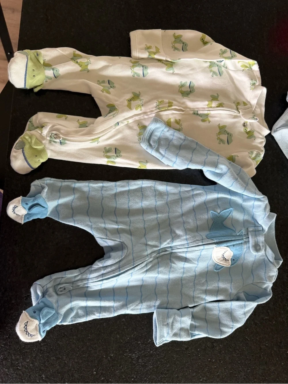Carter's Blue Striped & White Frog Print Footed Pajamas